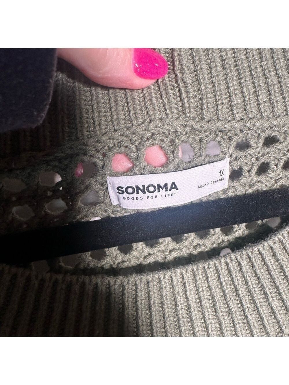 Sonoma Women's Sage Green Open Knit Sweater - Picture 3 of 5